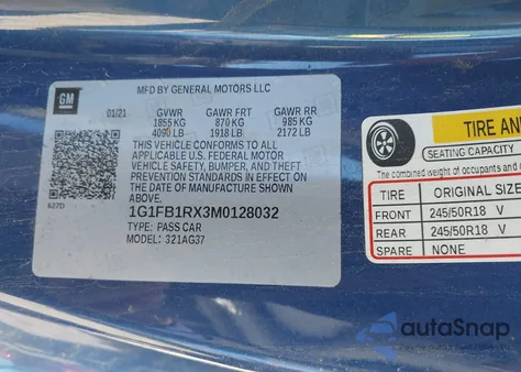 2021 Chevrolet Camaro Rwd 1Lt from USA, damaged, VIN 1G1FB1RX3M0128032